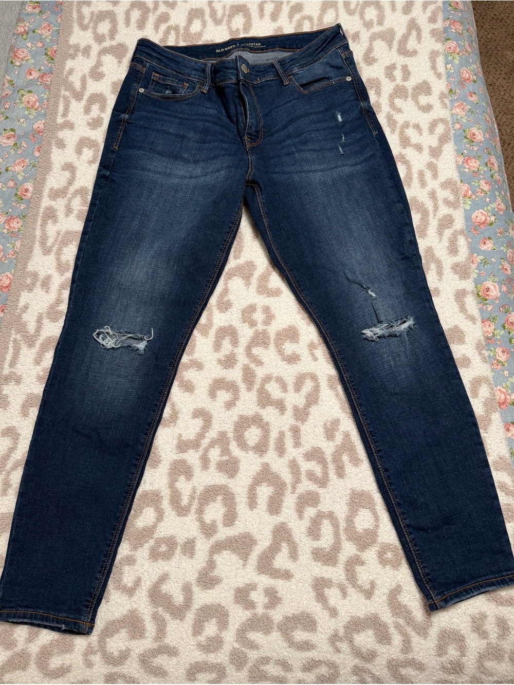 Old Navy Dark Blue Distressed Women’s Jeans - Mid Rise Rockstar